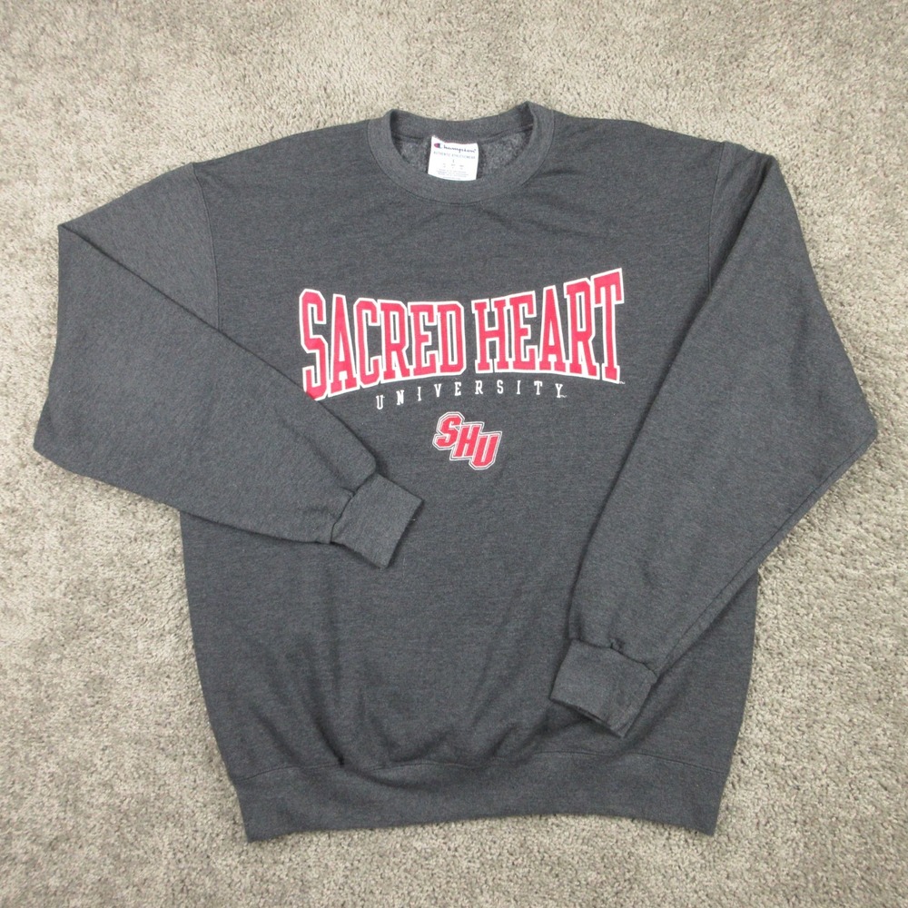 Sacred Heart Pioneers Sweater Mens Large Gray Crewneck Sweatshirt Champion Sewn
